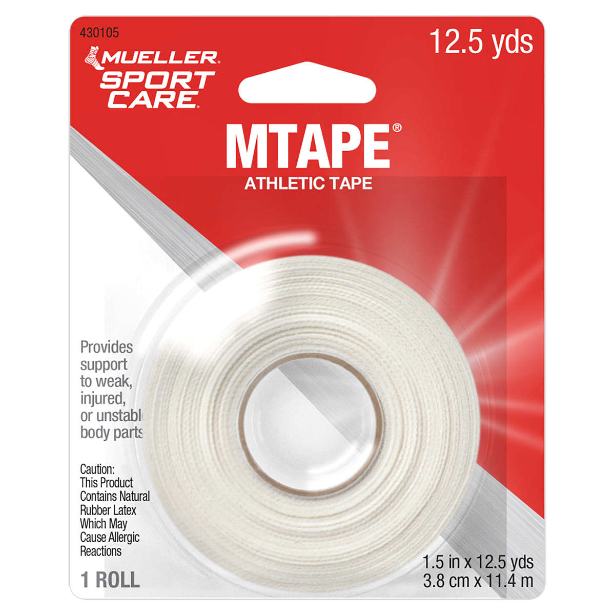 Mueller Mtape Athletic Tape - White 1.5 in x 12 yd