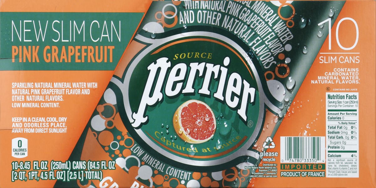 slide 2 of 7, PERRIER Pink Grapefruit Flavored Carbonated Mineral Water,  Slim Can - 8.45 oz, 8.45 oz