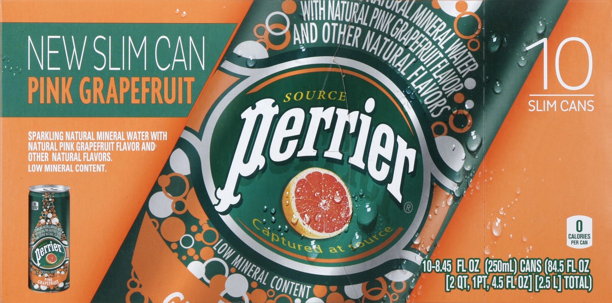 slide 4 of 7, PERRIER Pink Grapefruit Flavored Carbonated Mineral Water,  Slim Can - 8.45 oz, 8.45 oz