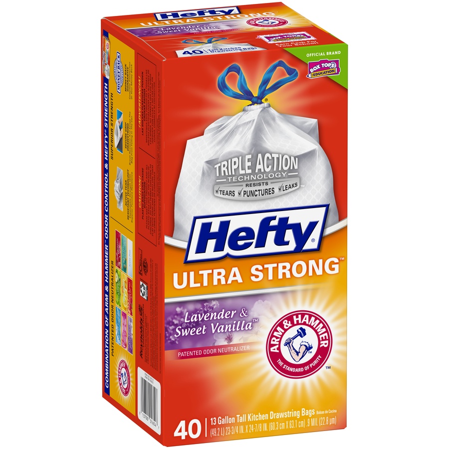 slide 2 of 6, Hefty Tall Kitchen Bags, Ultra Strong, Drawstring, Lavendar & Sweet Vanilla, 13 gallon, 45 ct; 13 gal