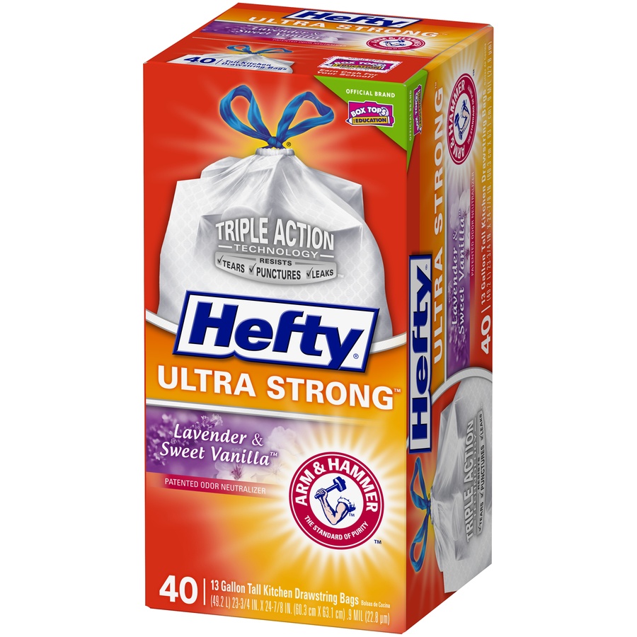 slide 3 of 6, Hefty Tall Kitchen Bags, Ultra Strong, Drawstring, Lavendar & Sweet Vanilla, 13 gallon, 45 ct; 13 gal