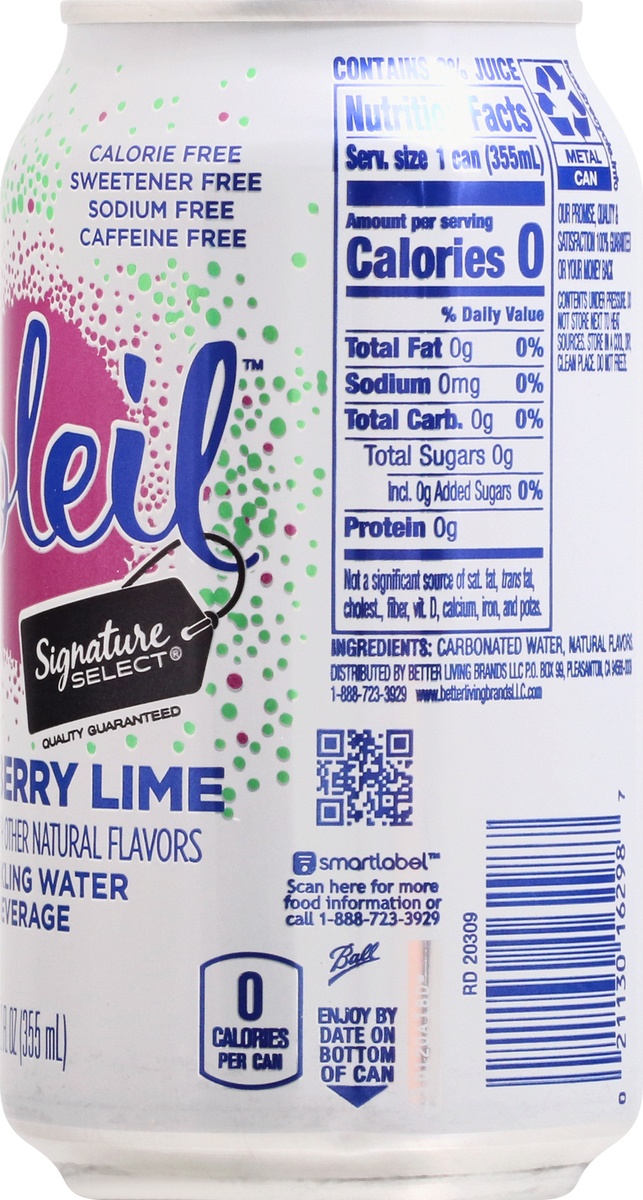 Signature Select S Sel Soleil Water Sparkling Rspbry Lime 8 ct; 12 fl