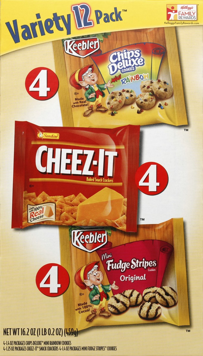 slide 5 of 6, Kellogg's Chips Deluxe/Cheez-It/Fudge Stripes Snacks Variety Pack, 16.2 oz