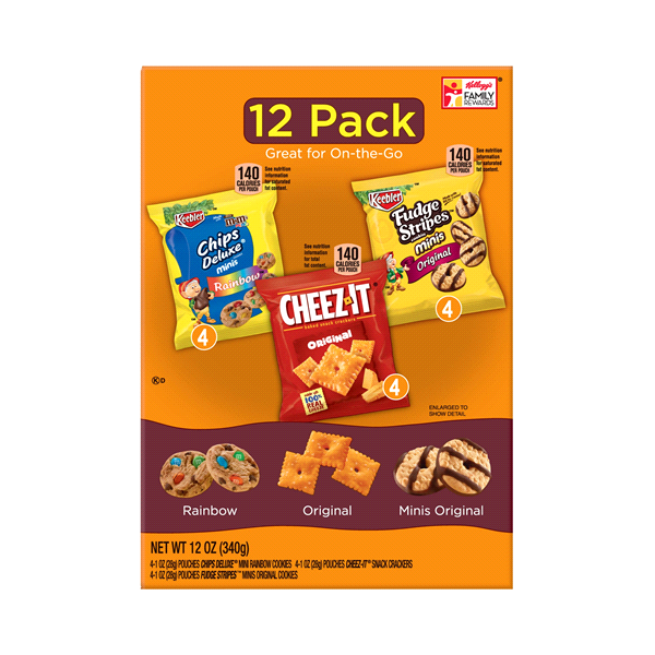 slide 1 of 6, Kellogg's Chips Deluxe/Cheez-It/Fudge Stripes Snacks Variety Pack, 16.2 oz