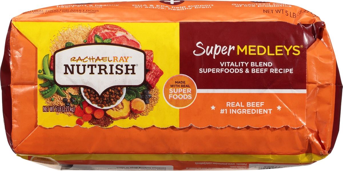 slide 5 of 9, Rachael Ray Nutrish Super Medleys Vitality Blend Superfoods & Beef Recipe Adult Super Premium Dry Dog Food - 5lbs, 1 ct