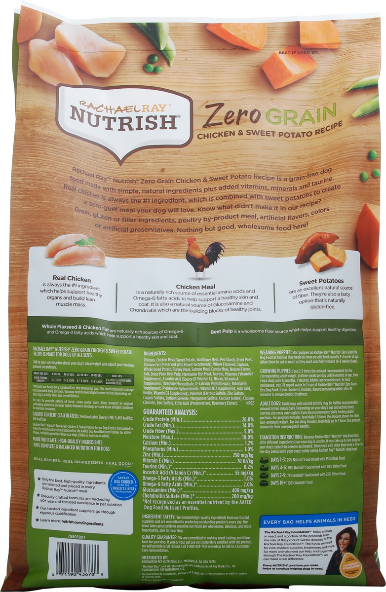 slide 4 of 9, Rachael Ray Nutrish Zero Grain Chicken & Sweet Potato Recipe, Dry Dog Food, 13 lb Bag, 13 lb