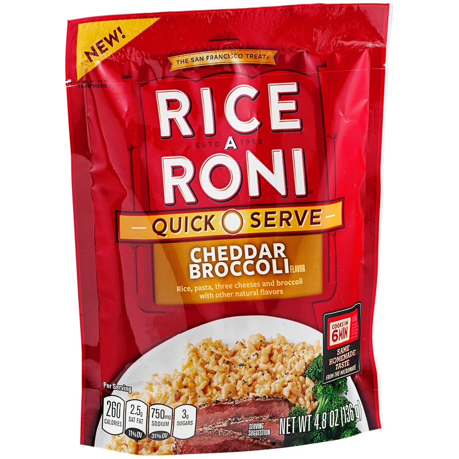 slide 2 of 3, Rice-A-Roni Quick Serve Cheddar Broccoli Flavor 4.8 Ounce Plastic Bag, 4.8 oz