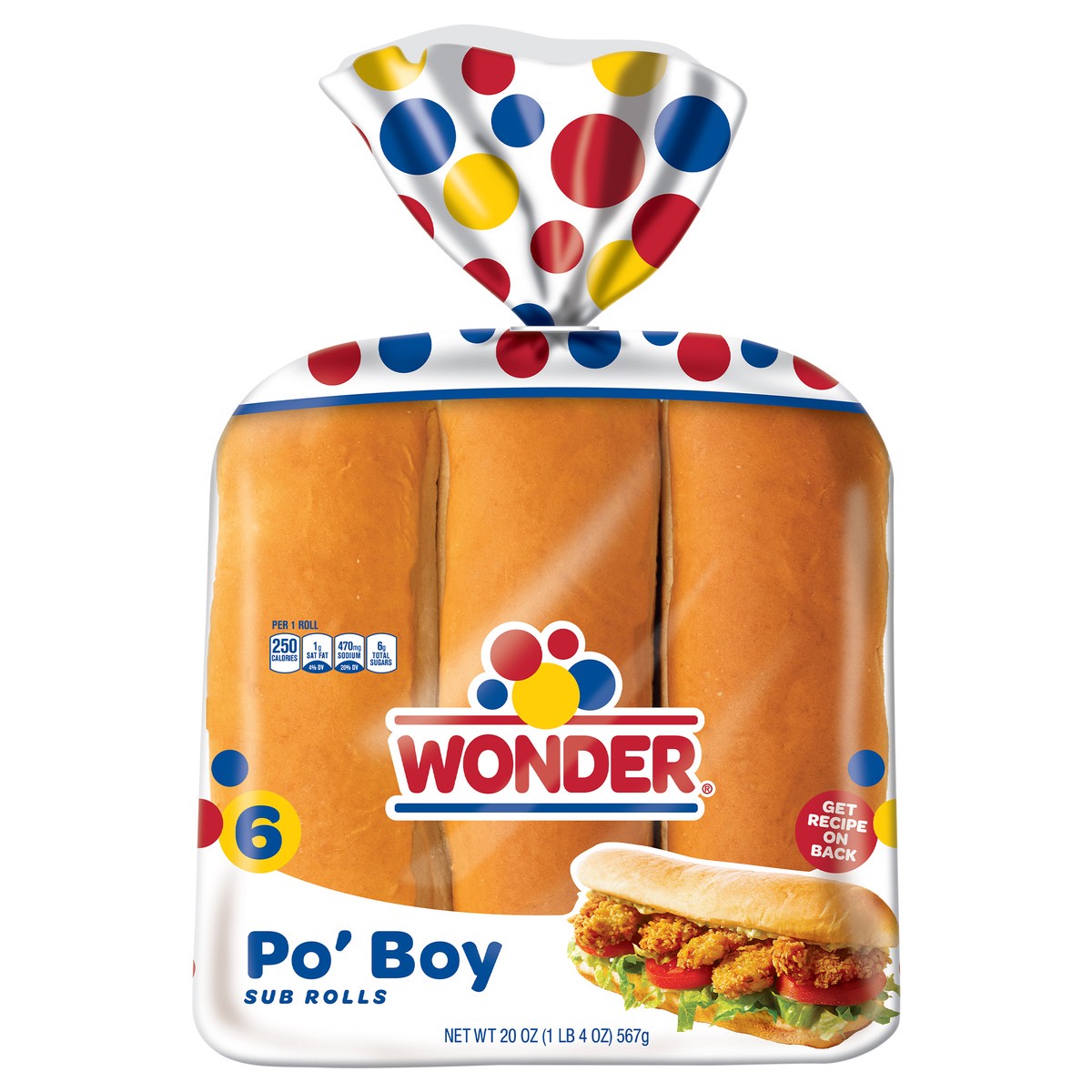 slide 1 of 10, Wonder Po' Boy Sub Rolls 6 ea, 6 ct