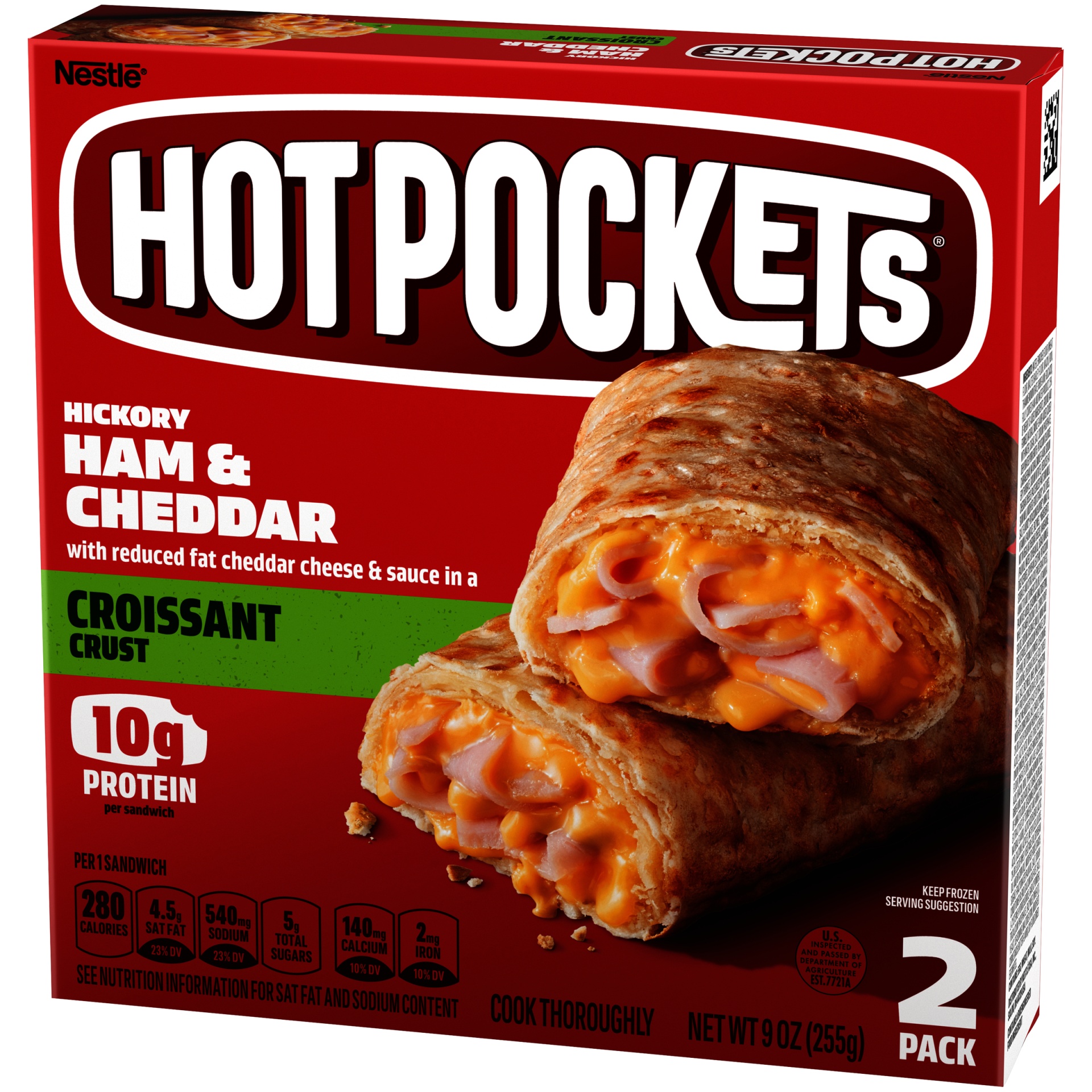slide 4 of 10, Hot Pockets Hickory Ham & Cheddar Croissant Crust Frozen Snacks, 9 oz