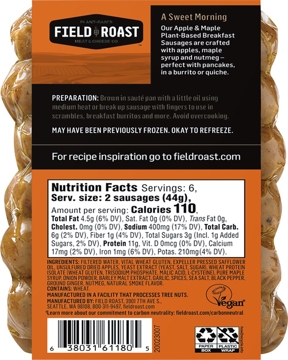 slide 5 of 5, Field Roast Breakfast Sausage, Plant-Based, Apple & Maple, 9.3 oz
