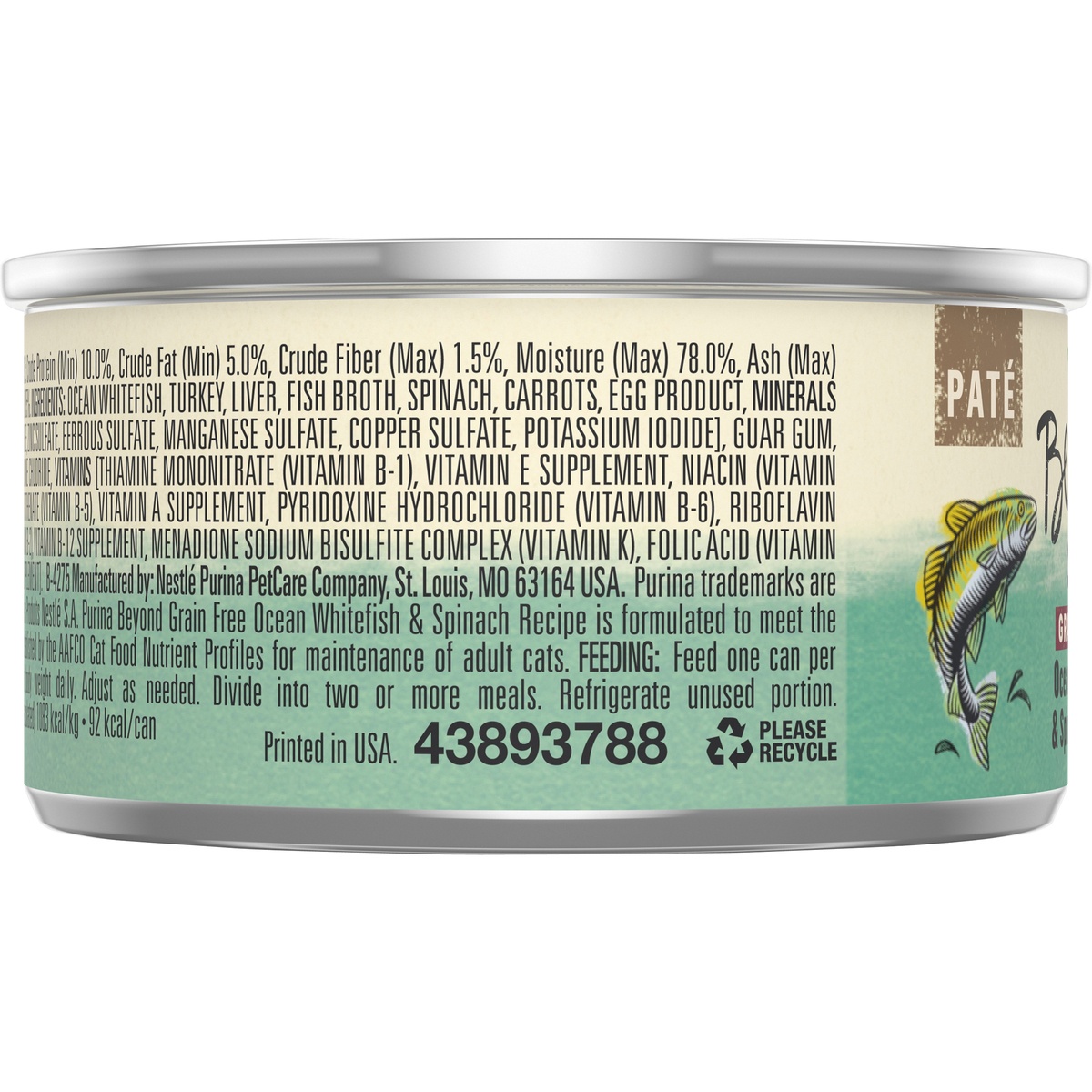 slide 4 of 7, Beyond Purina Beyond Grain Free, Natural Pate Wet Cat Food, Grain Free Ocean Whitefish & Spinach Recipe - 3 oz. Can, 
