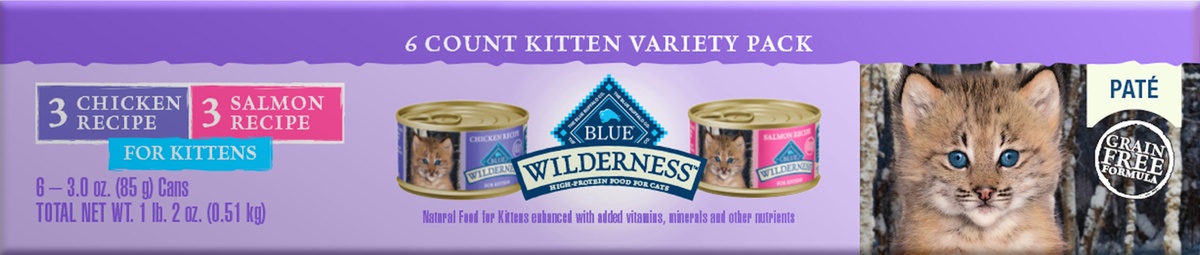 slide 2 of 3, Blue Wilderness Pate Wet Kitten Food Variety Pack, 6 ct; 3 oz