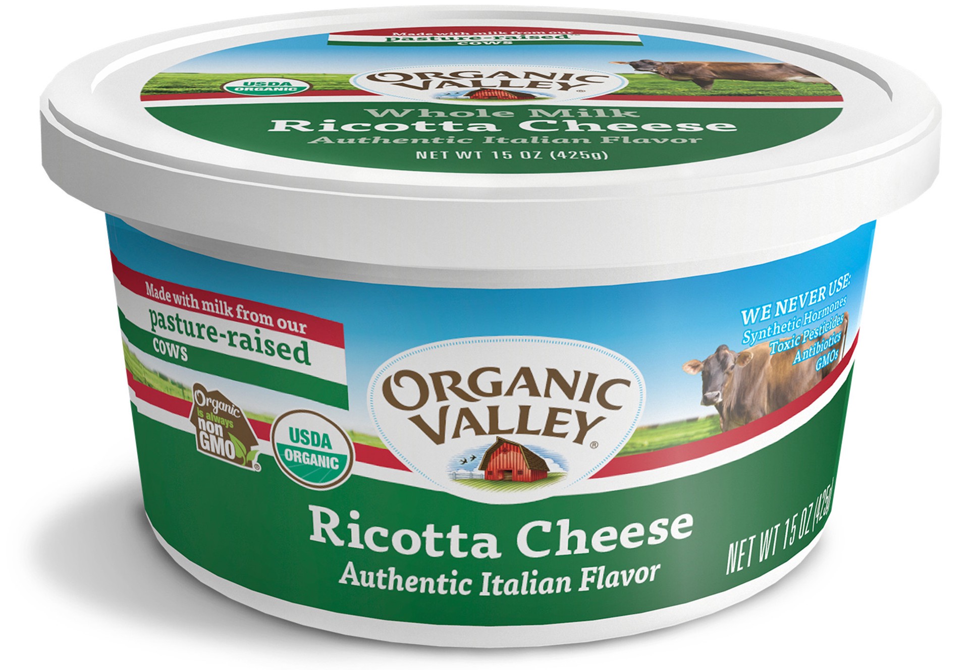 slide 1 of 8, ORGANIC VALLEY Whole Milk Organic Ricotta Cheese, 15 oz, 15 oz