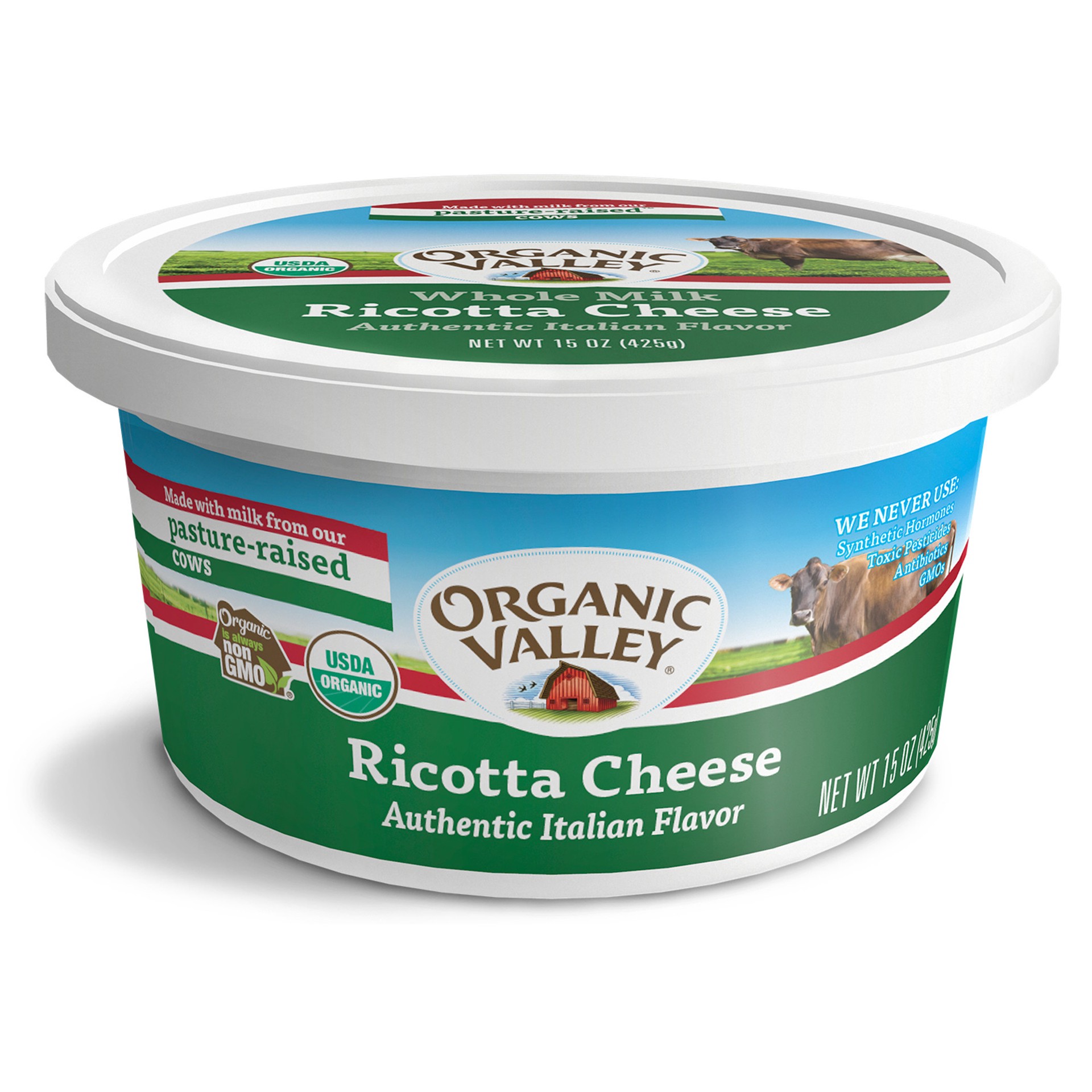 slide 1 of 8, Organic Valley Authentic Italian Flavor Ricotta Cheese 15 oz, 15 oz