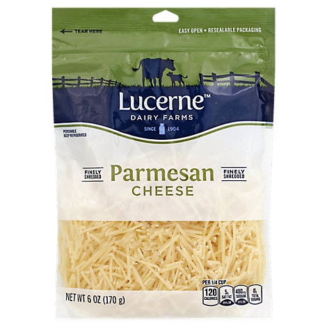 slide 1 of 1, Lucerne Cheese Finely Shredded Parmesan, 6 oz