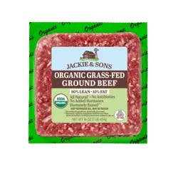 Jackie & Sons Organic Grass-Fed 90%/10% Ground Beef 16 oz