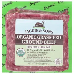 Jackie & Sons Organic Grass-Fed 90%/10% Ground Beef 16 oz