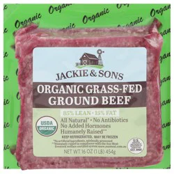 Jackie & Sons Organic Grass-Fed 85%/15% Ground Beef 16 oz
