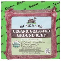 Jackie & Sons Organic Grass-Fed 85%/15% Ground Beef 16 oz