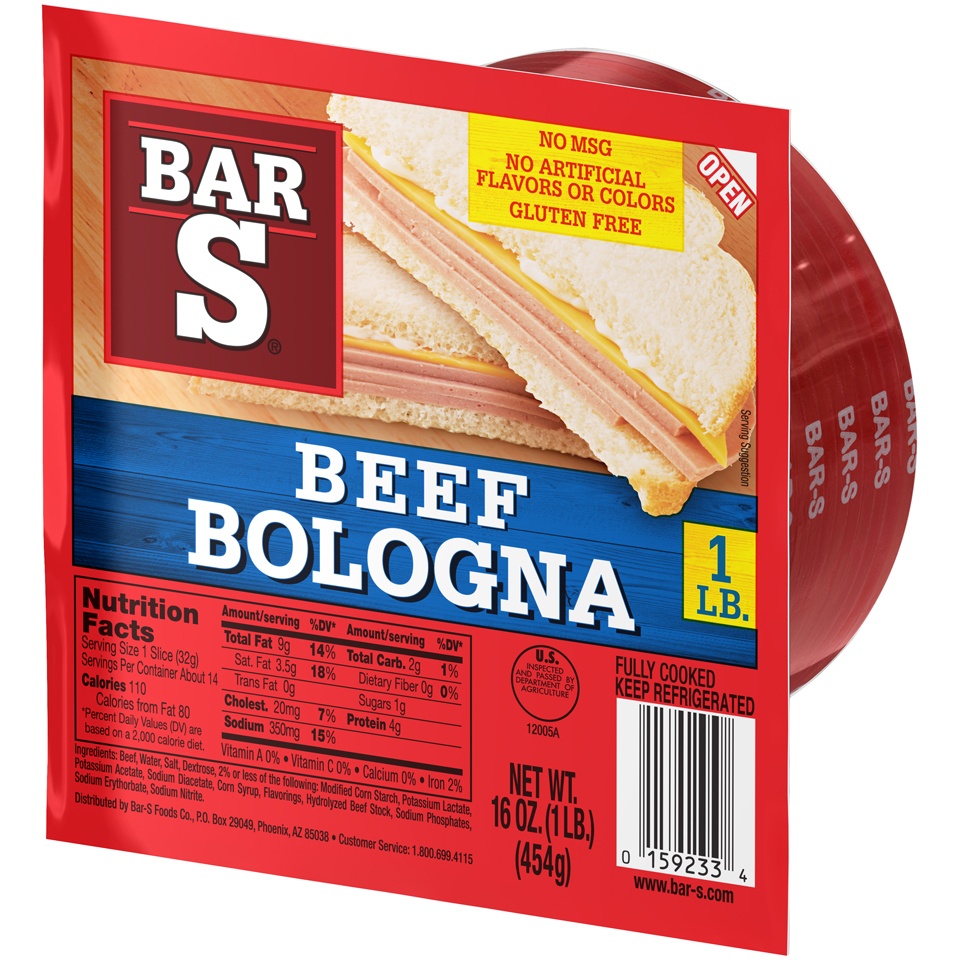 slide 3 of 7, Bar-S Bologna Beef, 16 oz