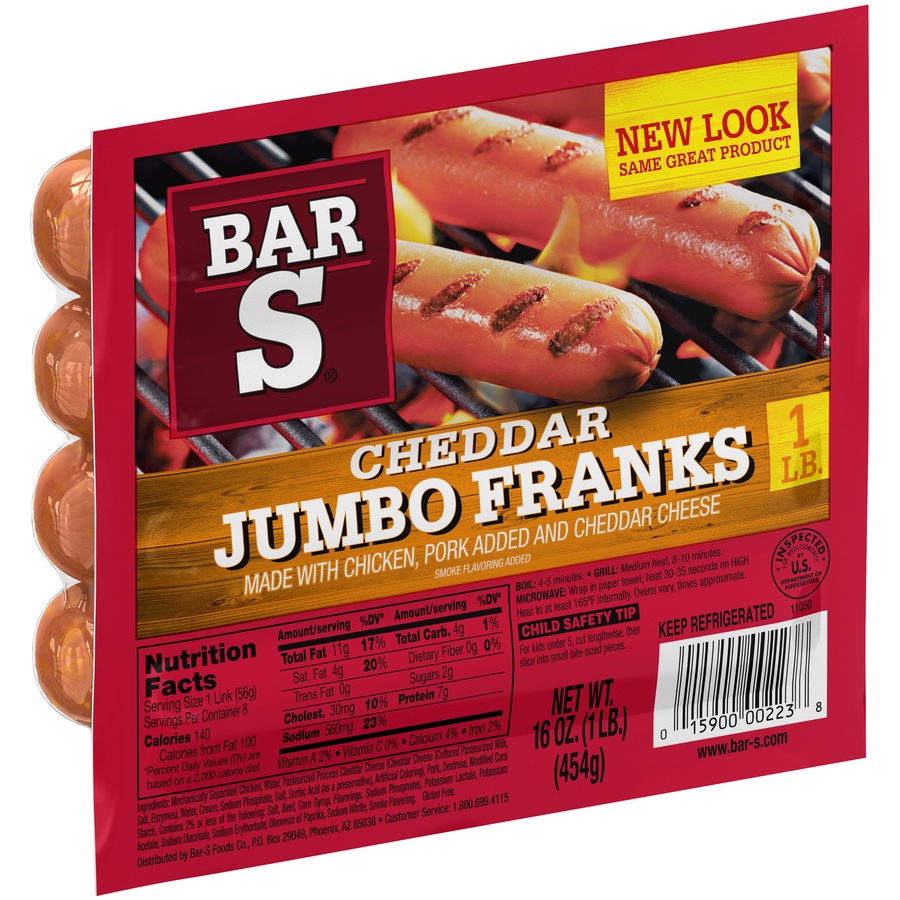 slide 3 of 8, Bar-S Cheddar Jumbo Franks, 16 oz