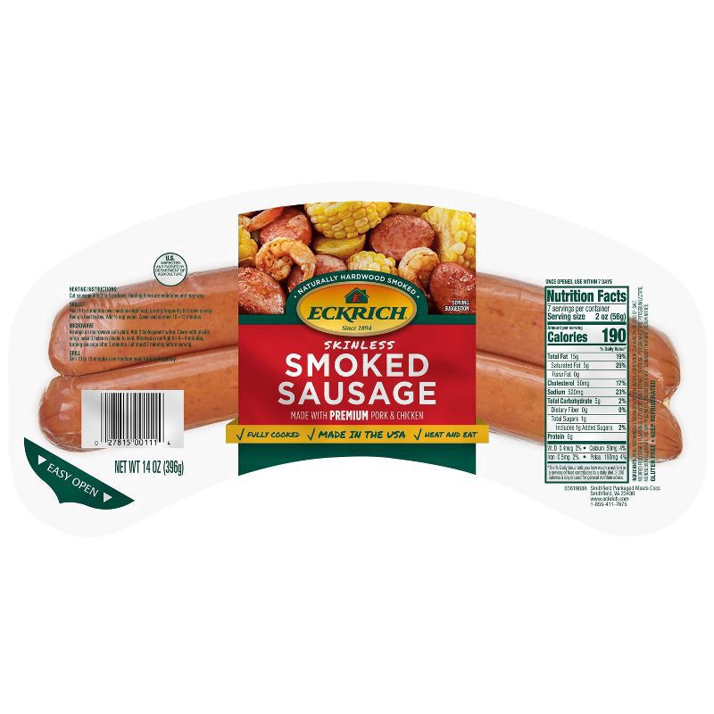 slide 1 of 2, Eckrich Skinless Smoked Sausage, 14 oz, 14 oz