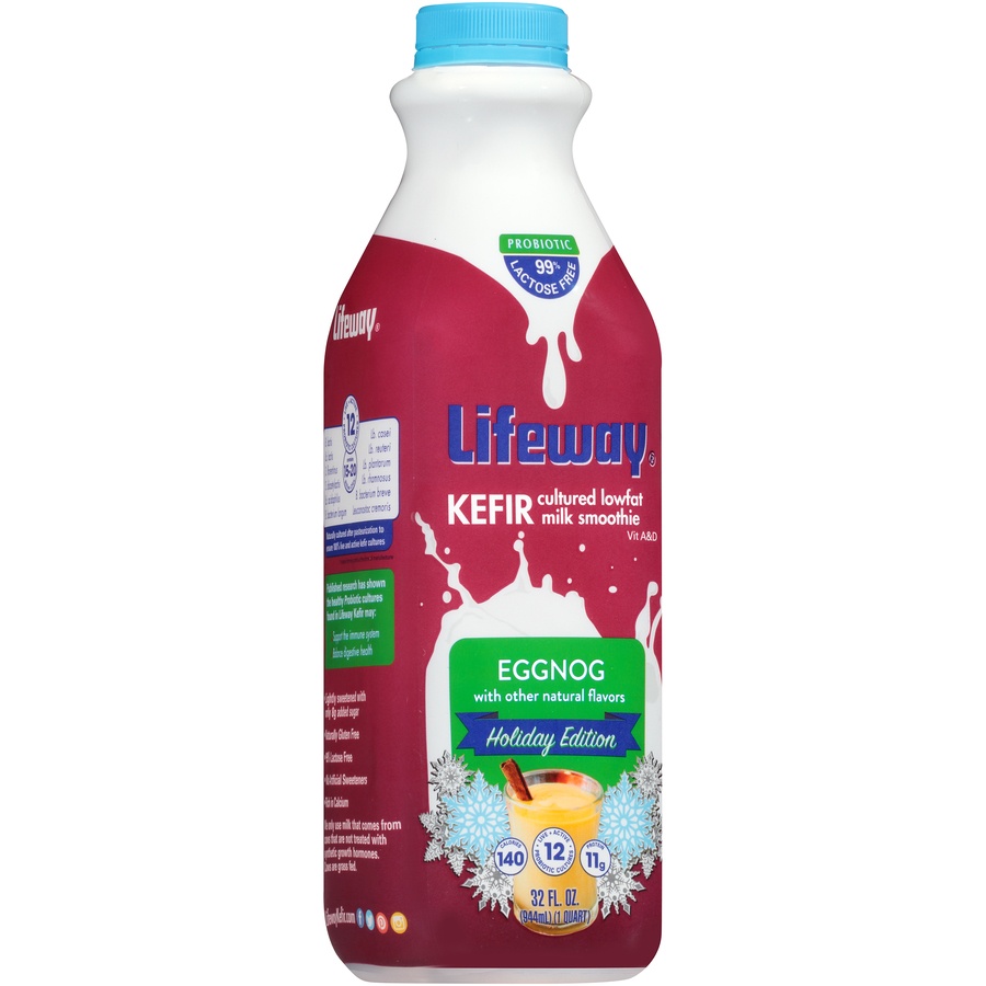 slide 2 of 8, Lifeway Kefir Cultured Lowfat Milk Smoothie Eggnog, 32 fl oz