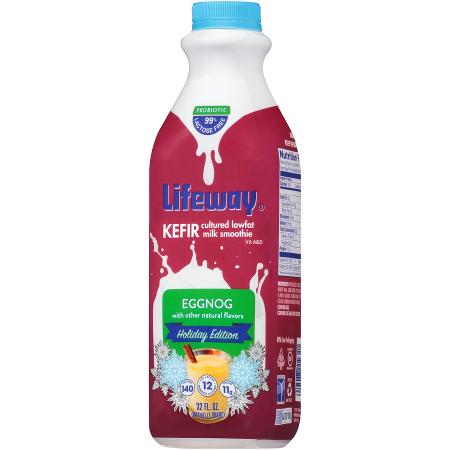 slide 3 of 8, Lifeway Kefir Cultured Lowfat Milk Smoothie Eggnog, 32 fl oz