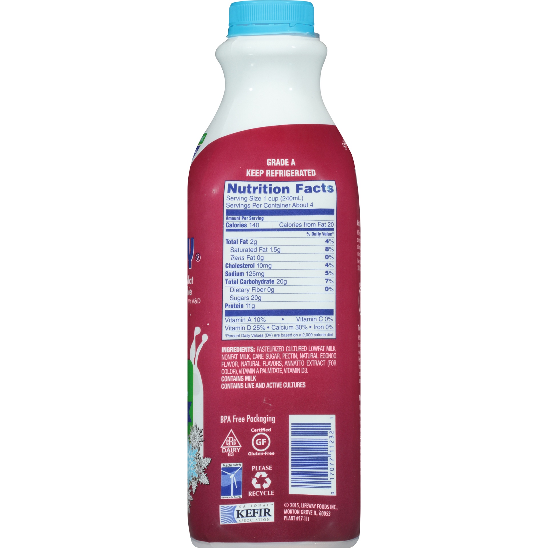 slide 5 of 8, Lifeway Kefir Cultured Lowfat Milk Smoothie Eggnog, 32 fl oz