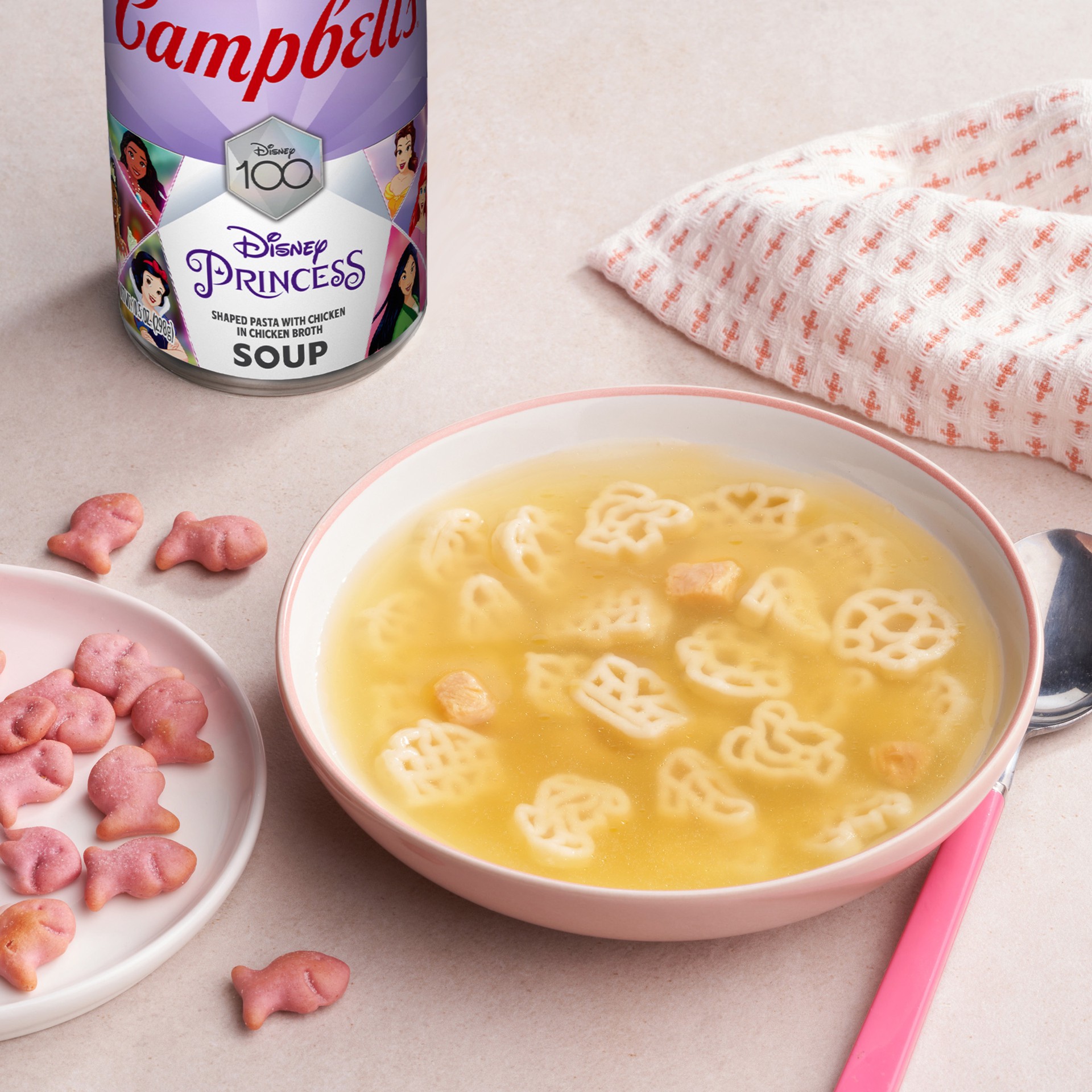 slide 7 of 8, Campbell's Condensed Limited Edition Disney 100th, Princess-Shaped Pasta With Chicken Soup, 10.5 oz Can, 10.50 oz