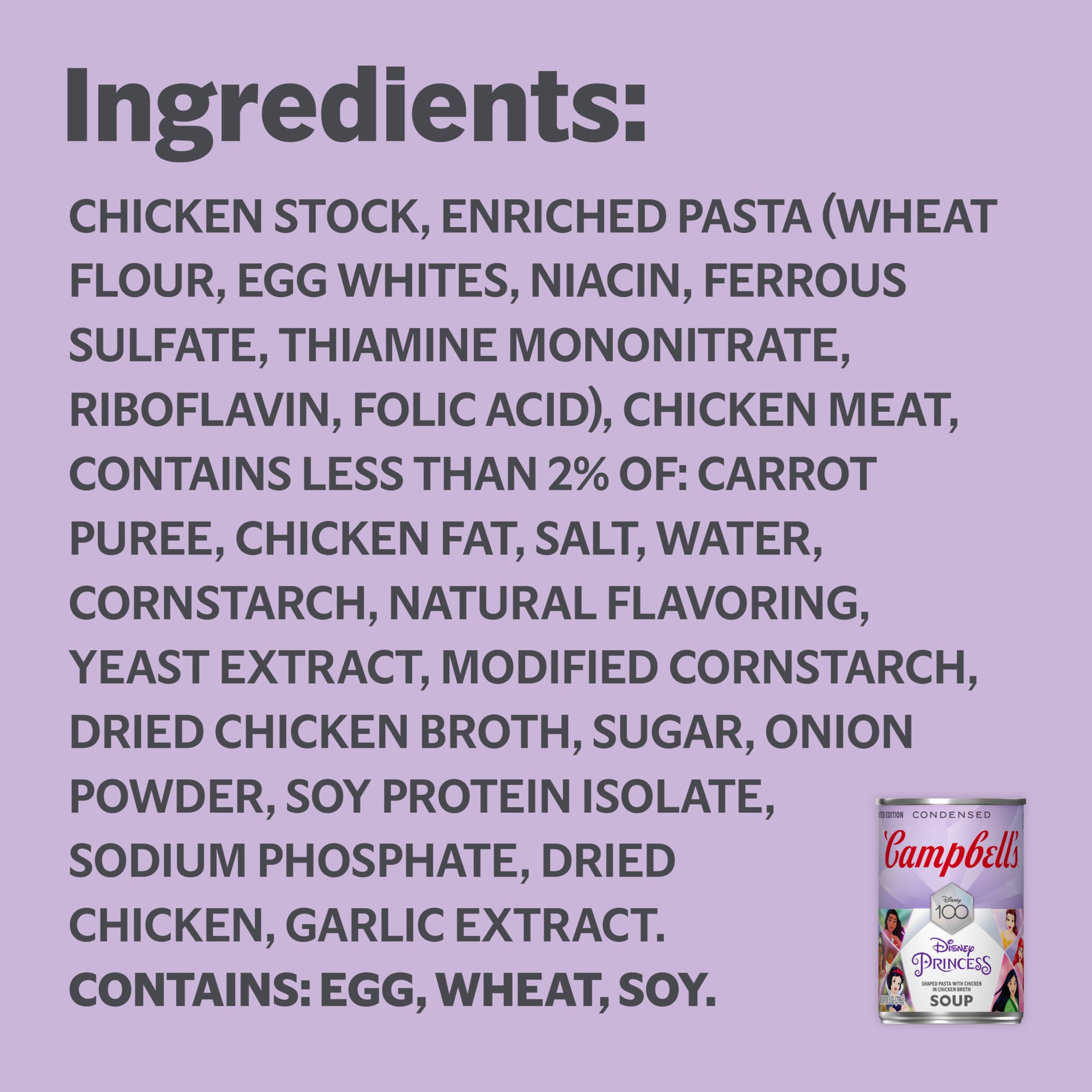 slide 8 of 8, Campbell's Condensed Limited Edition Disney 100th, Princess-Shaped Pasta With Chicken Soup, 10.5 oz Can, 10.50 oz