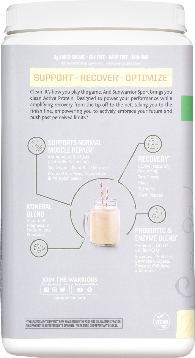 slide 2 of 9, Sunwarrior Sport Plant Based Organic Vanilla Flavor Active Protein 2.2 lb, 2.2 lb