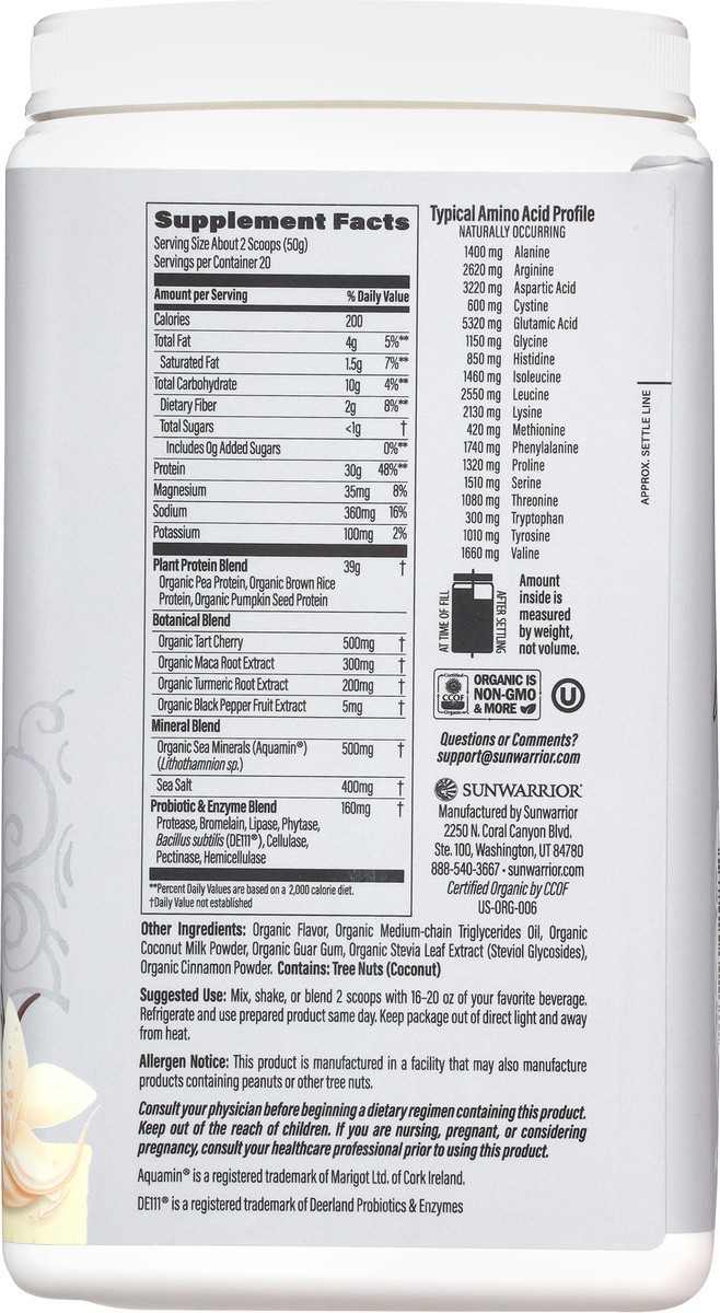 slide 4 of 9, Sunwarrior Sport Plant Based Organic Vanilla Flavor Active Protein 2.2 lb, 2.2 lb