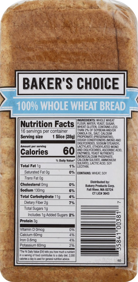 slide 4 of 13, Baker's Choice Bread, 100% Whole Wheat, 16 oz