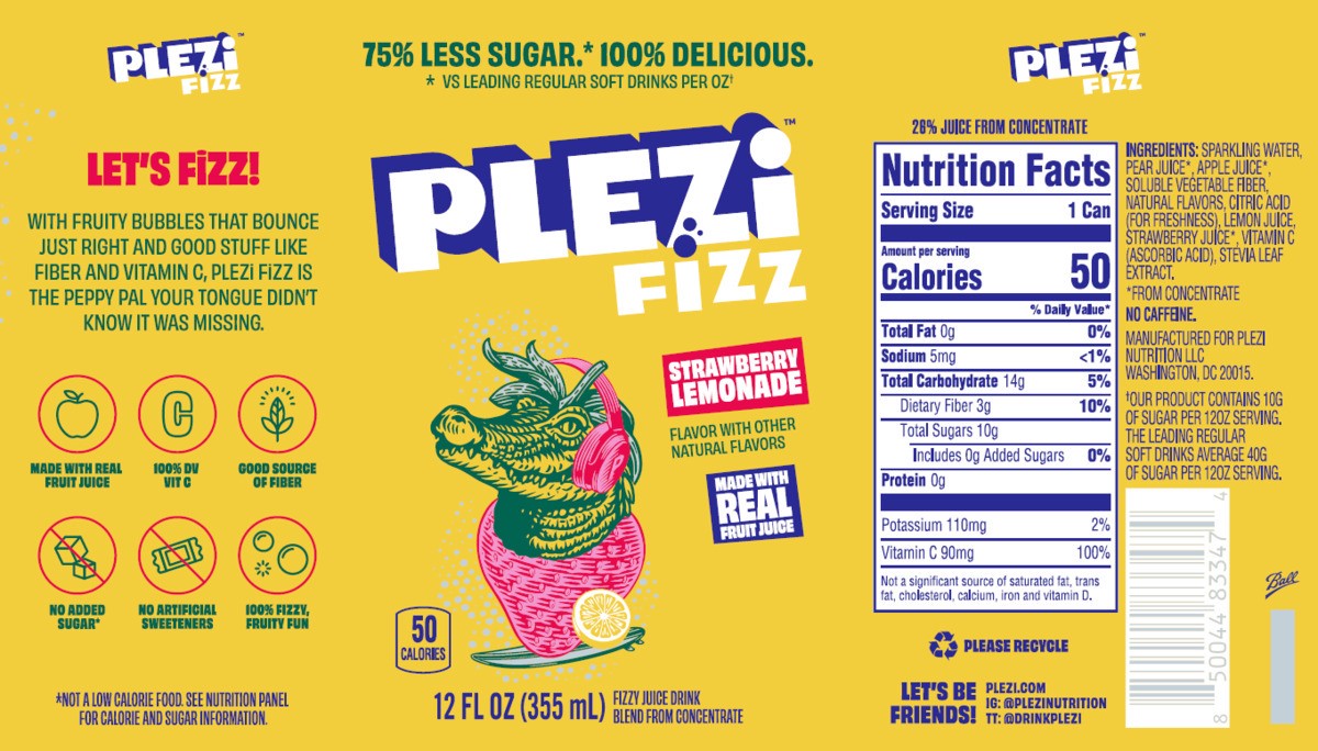 slide 5 of 8, PLEZi FiZZ Strawberry Lemonade Sparkling Juice - 12 Fl Oz, 12 fl oz