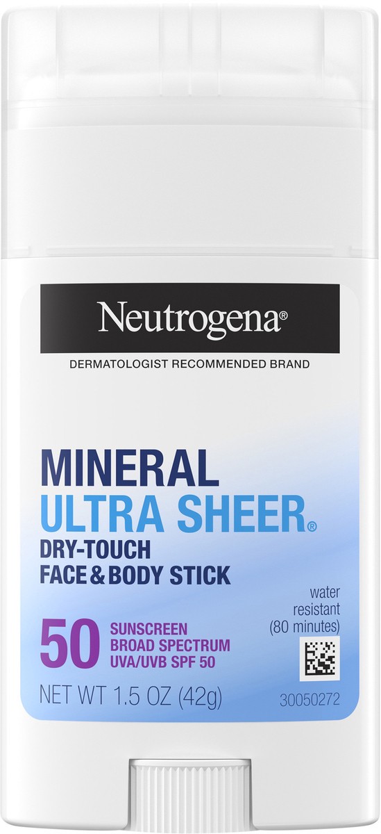 slide 1 of 9, Neutrogena Ultra Sheer SPF 50 Zinc Mineral Sunscreen Stick, 1.5 oz, 1.5 oz