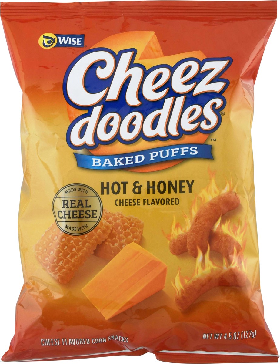 slide 13 of 14, Wise Cheez Doodles Baked Puffs Hot & Honey Cheese Flavored Corn Snacks 4.5 oz, 4.5 oz