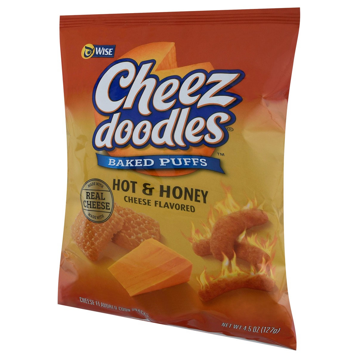 slide 11 of 14, Wise Cheez Doodles Baked Puffs Hot & Honey Cheese Flavored Corn Snacks 4.5 oz, 4.5 oz