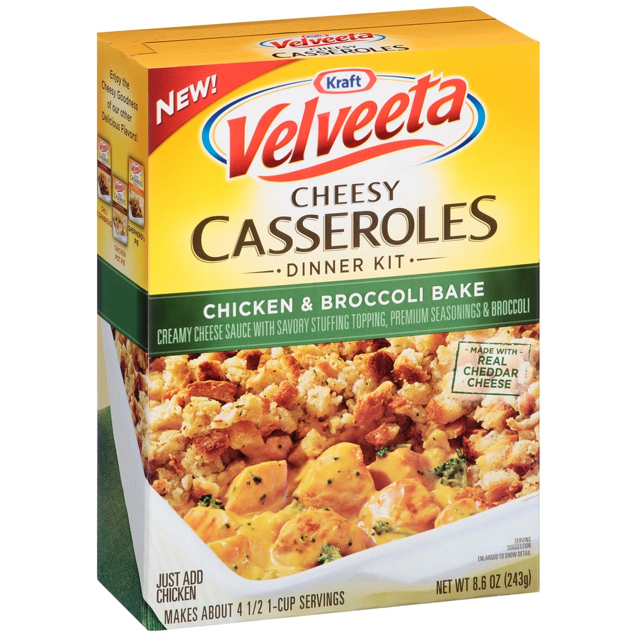 slide 3 of 8, Velveeta Cheesy Casseroles Chicken & Broccoli Bake Dinner Kit, 8.6 oz