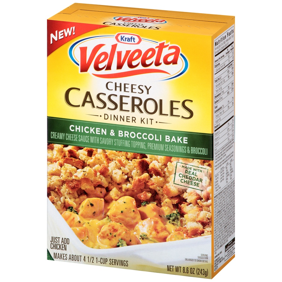 slide 2 of 8, Velveeta Cheesy Casseroles Chicken & Broccoli Bake Dinner Kit, 8.6 oz