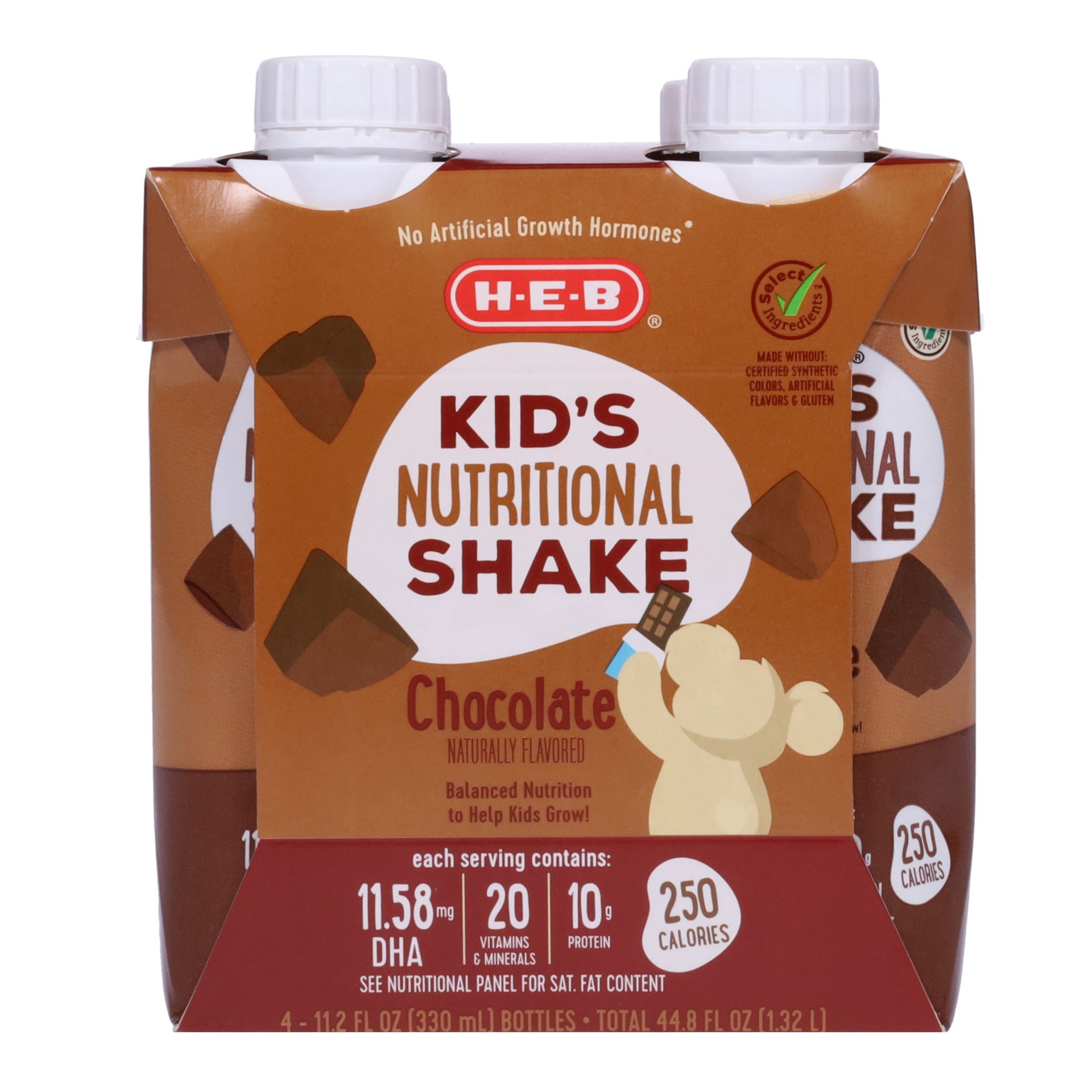 slide 1 of 1, H-E-B Kid's Nutritional Shake - Chocolate, 4 ct