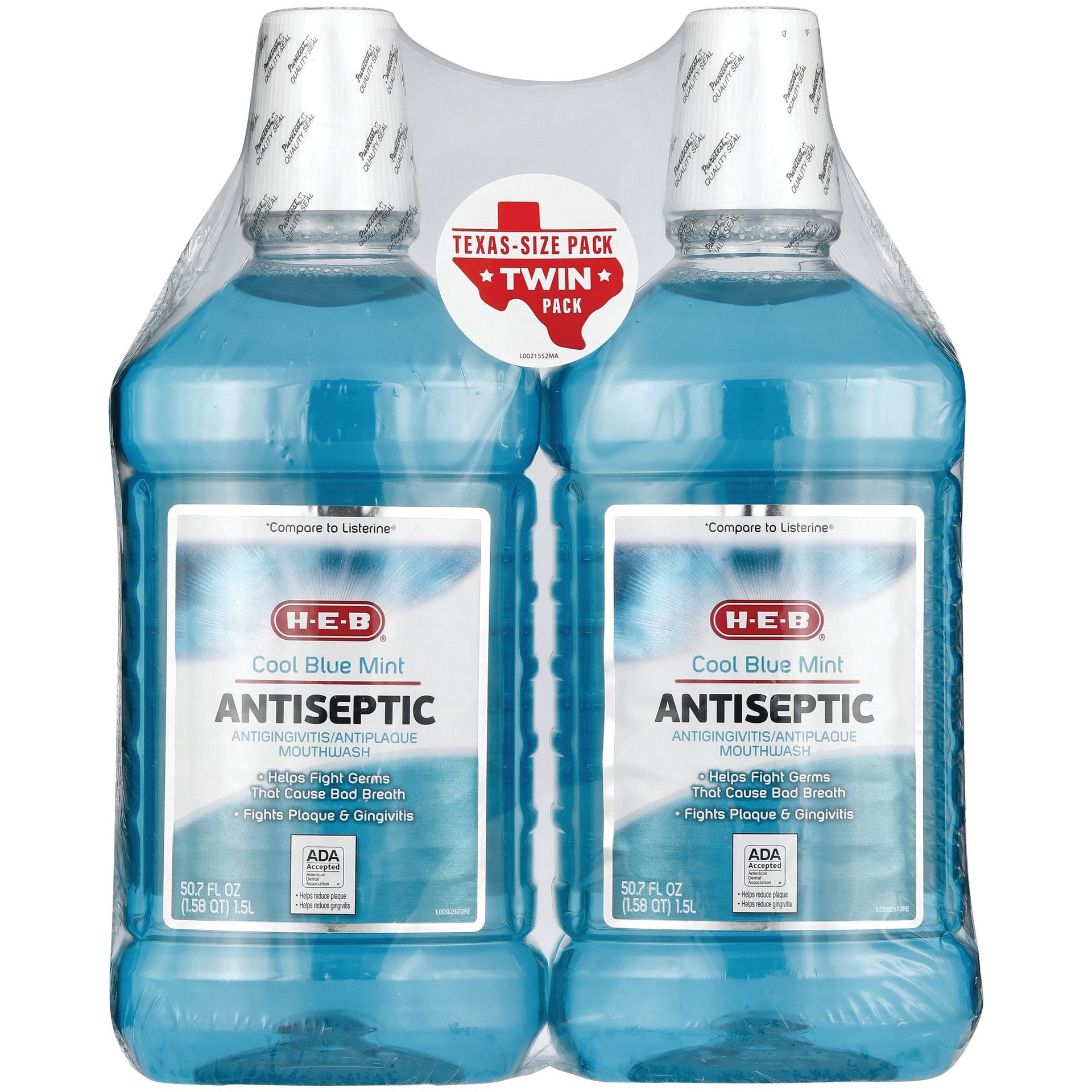 slide 1 of 1, H-E-B Cool Blue Mint Antiseptic Mouthwash Twin Pack, 3 liter