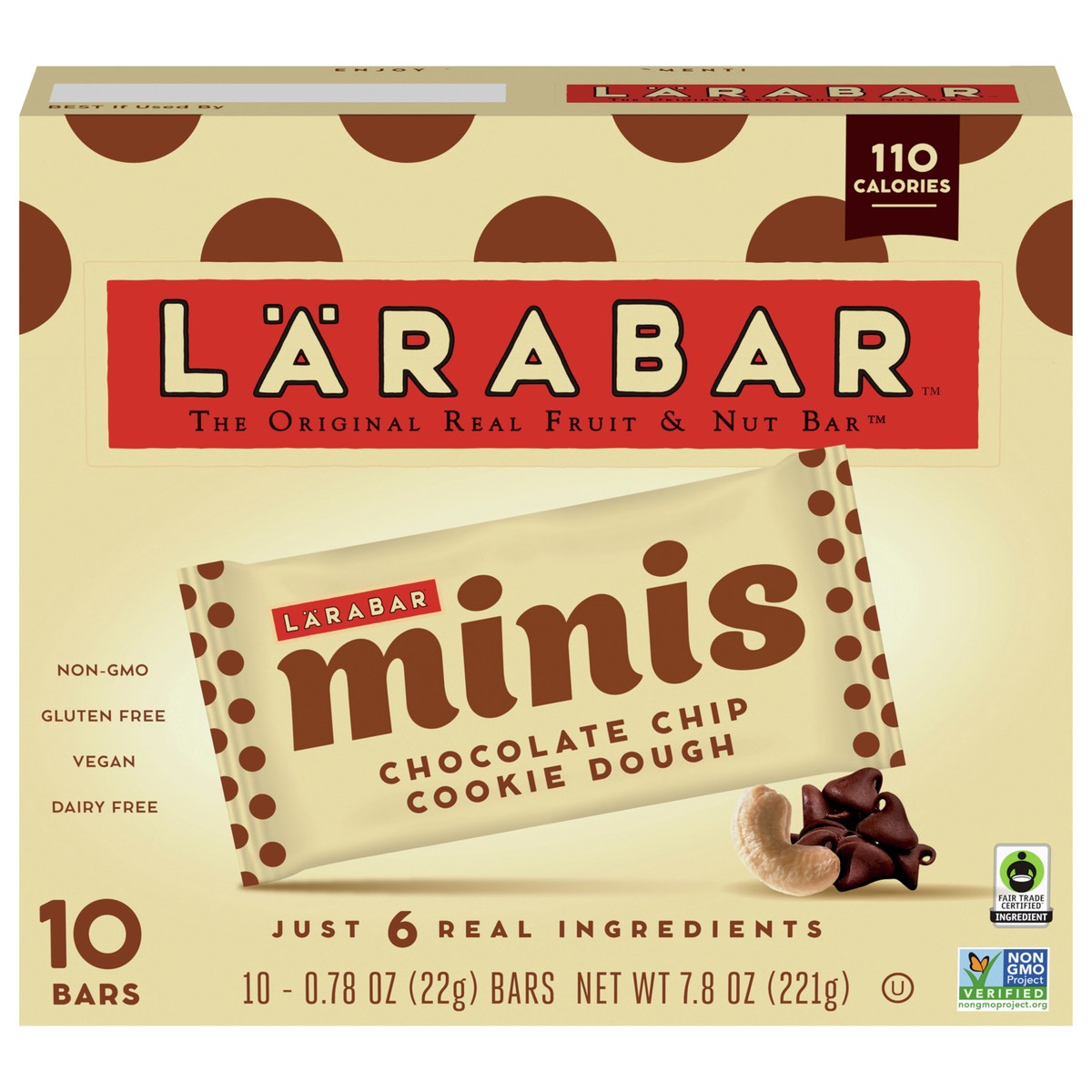 slide 1 of 10, LÄRABAR Chocolate Chip Cookie Dough Mini Bars, Gluten Free Vegan Bar, 10 ct, 10 ct