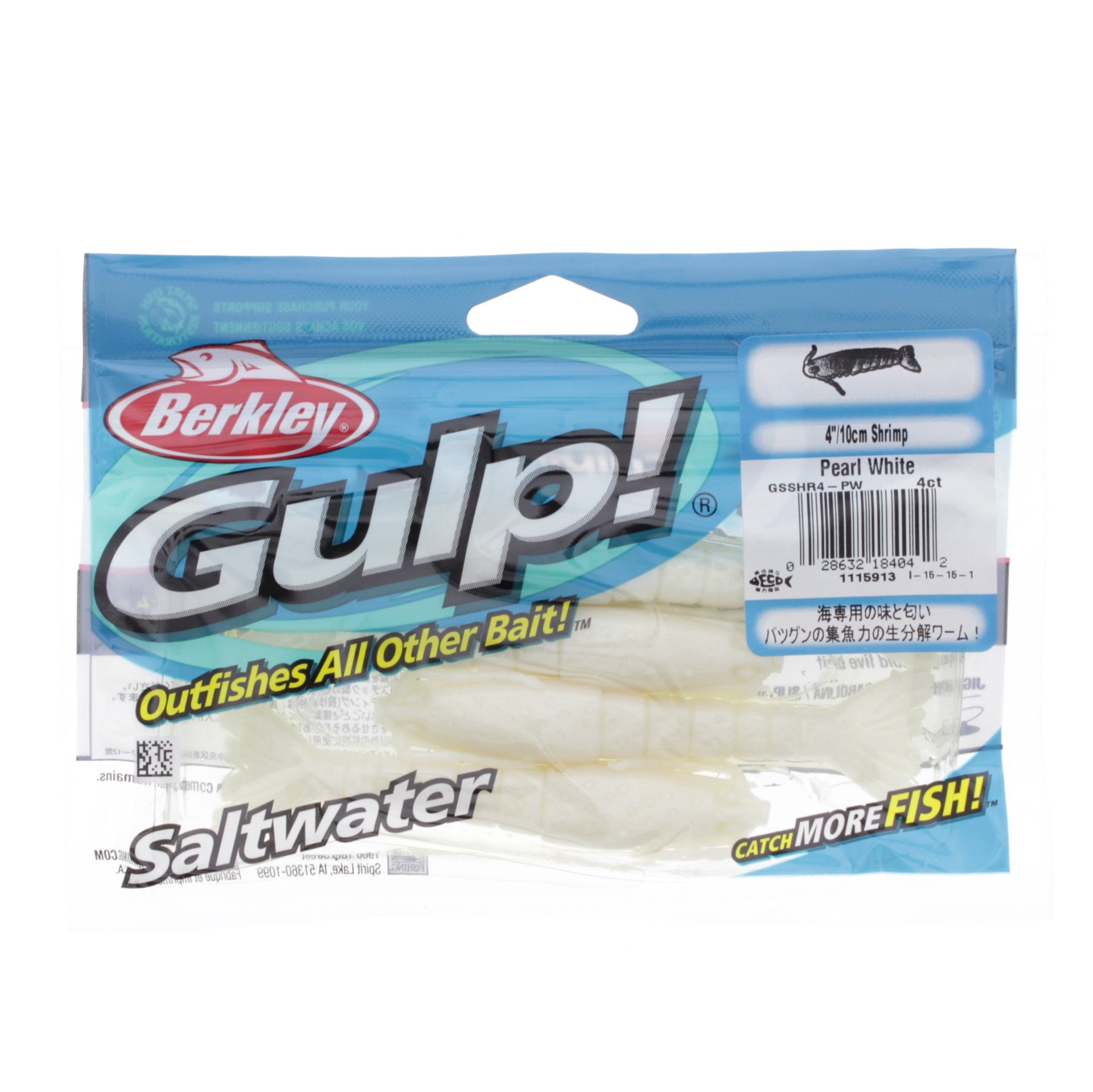 slide 1 of 1, Berkley Pearl White 4 Inch Gulp! Shrimp Bait, 4 ct