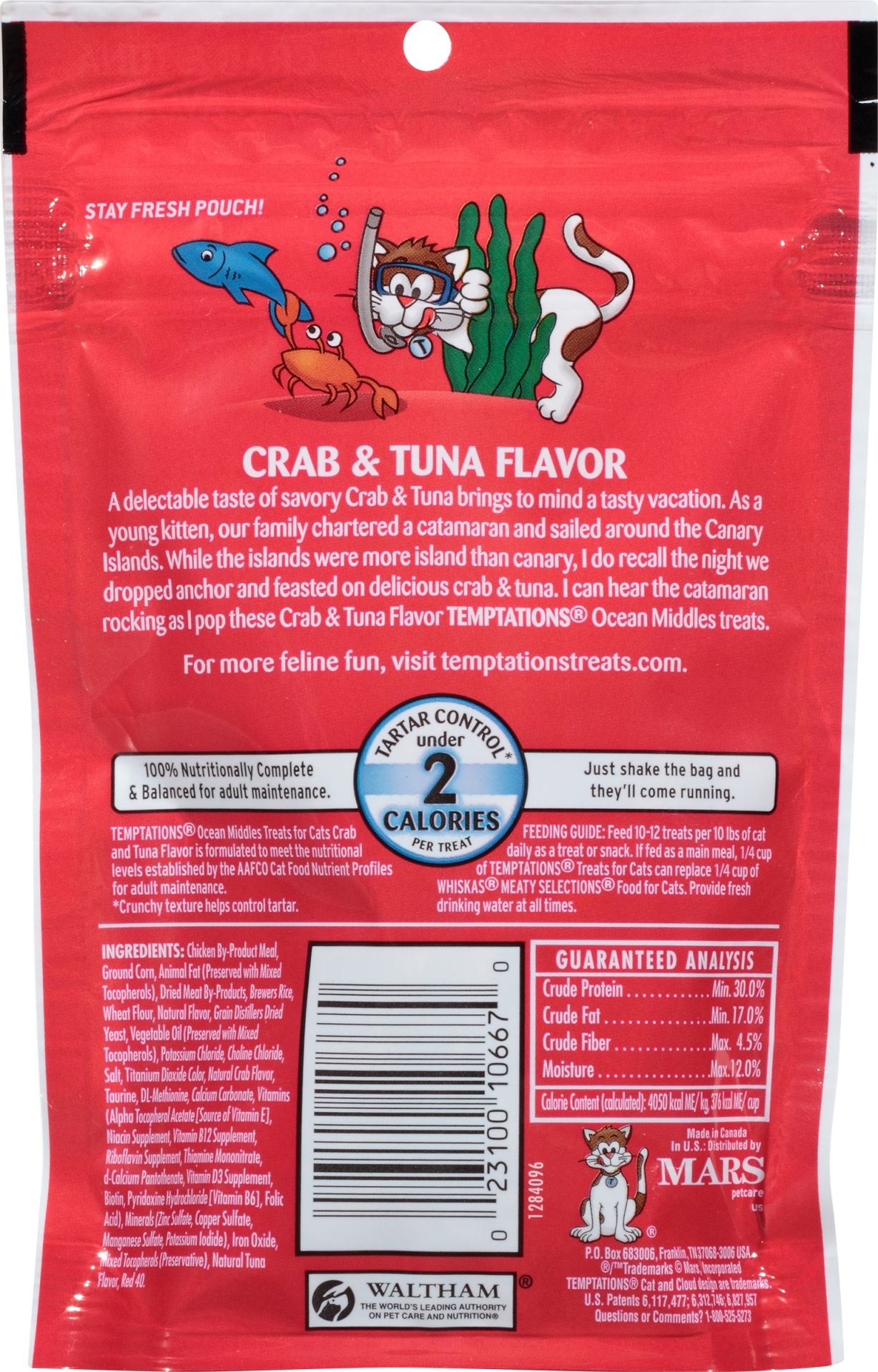 slide 3 of 6, Temptations Ocean Middles Treats for Cats Crab and Tuna, 2.47 oz