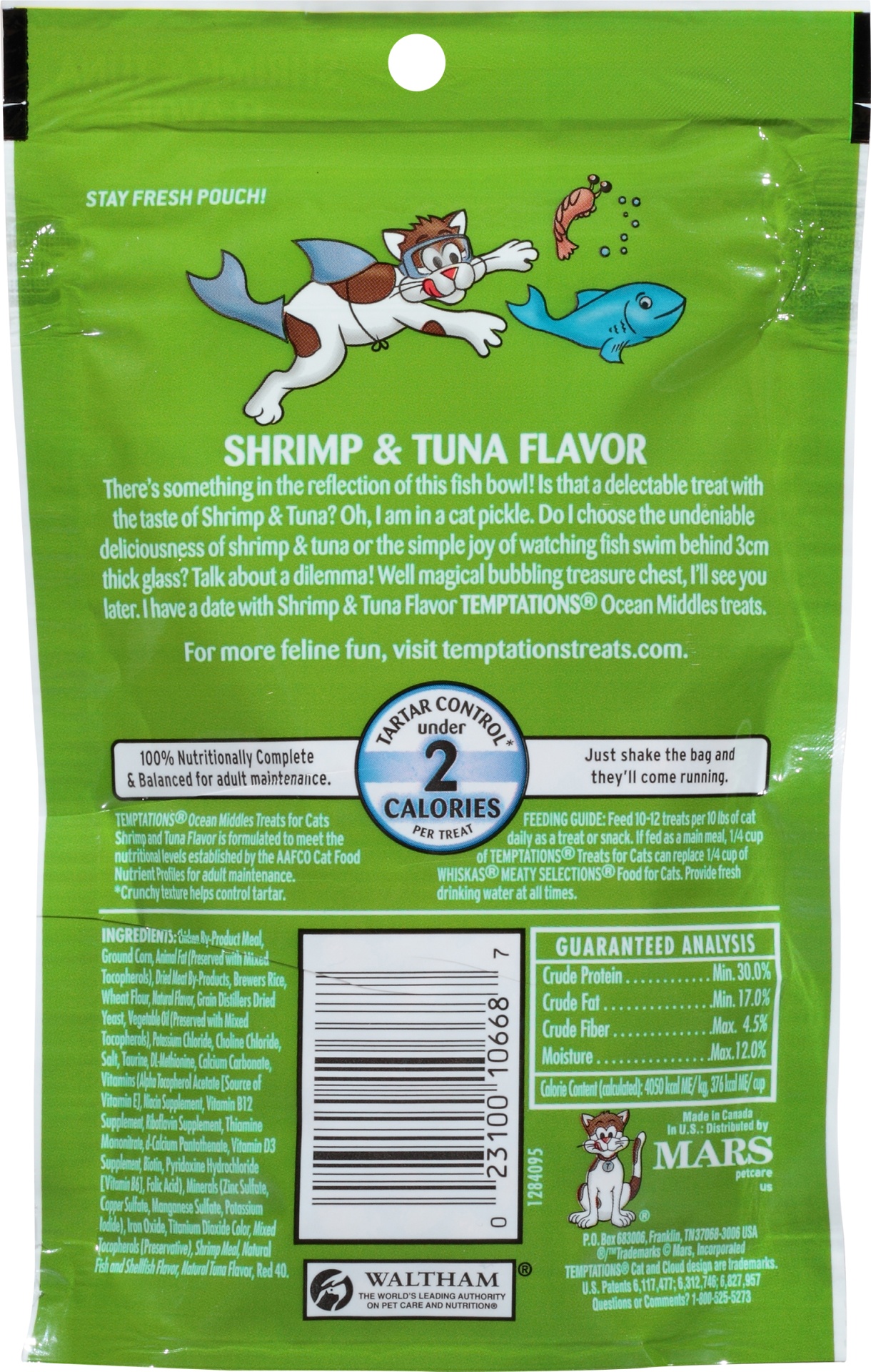slide 4 of 6, Temptations Ocean Middles Shrimp & Tuna Flavor Treats for Cats 2.47 oz. Pouch, 2.47 oz