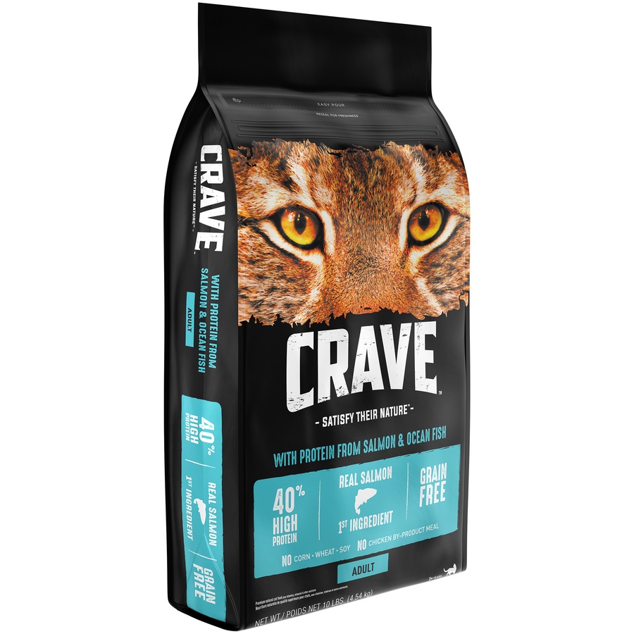 slide 2 of 9, CRAVE Grain Free Adult High Protein Natural Dry Cat Food with Protein from Salmon & Ocean Fish, 10 lb