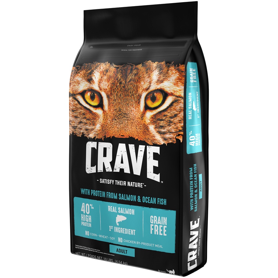 slide 3 of 9, CRAVE Grain Free Adult High Protein Natural Dry Cat Food with Protein from Salmon & Ocean Fish, 10 lb