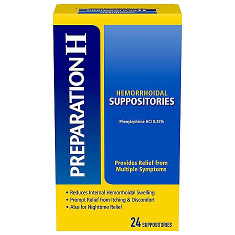 slide 1 of 1, Preparation H Hemorrhoid Suppositories for Itching and Discomfort Relief - 24 Count, 24 ct