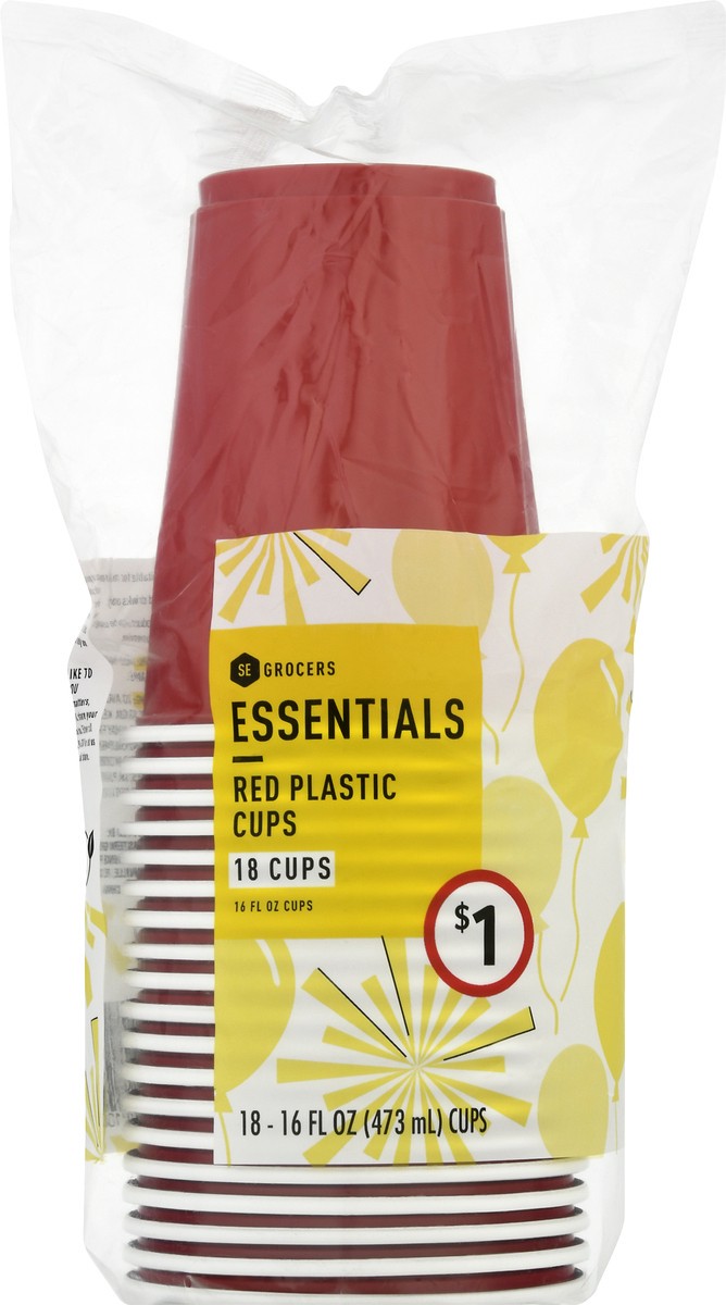 slide 3 of 9, Essentials Plastic Cups - Red, 18 ct; 16 oz